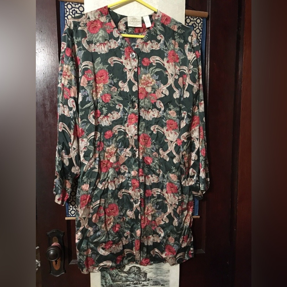 Woman’s Silk & Satin silk printed floral nightgown nightwear pajama, large